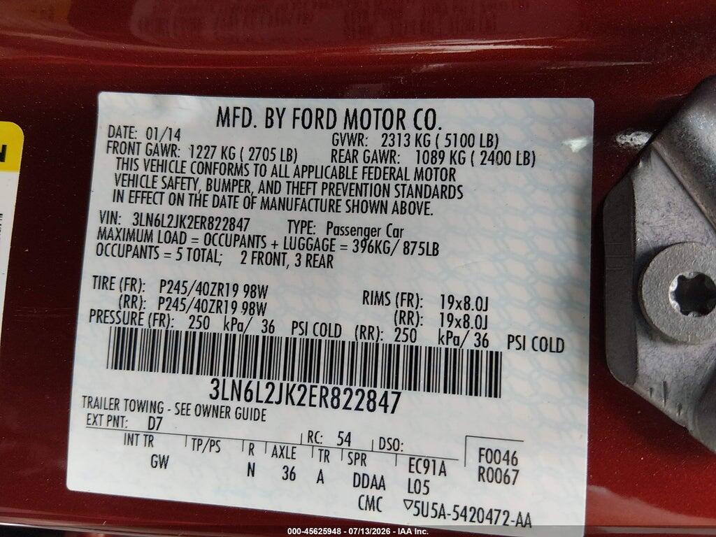 3LN6L2JK2ER822847 2014 LINCOLN MKZ photo no. 9