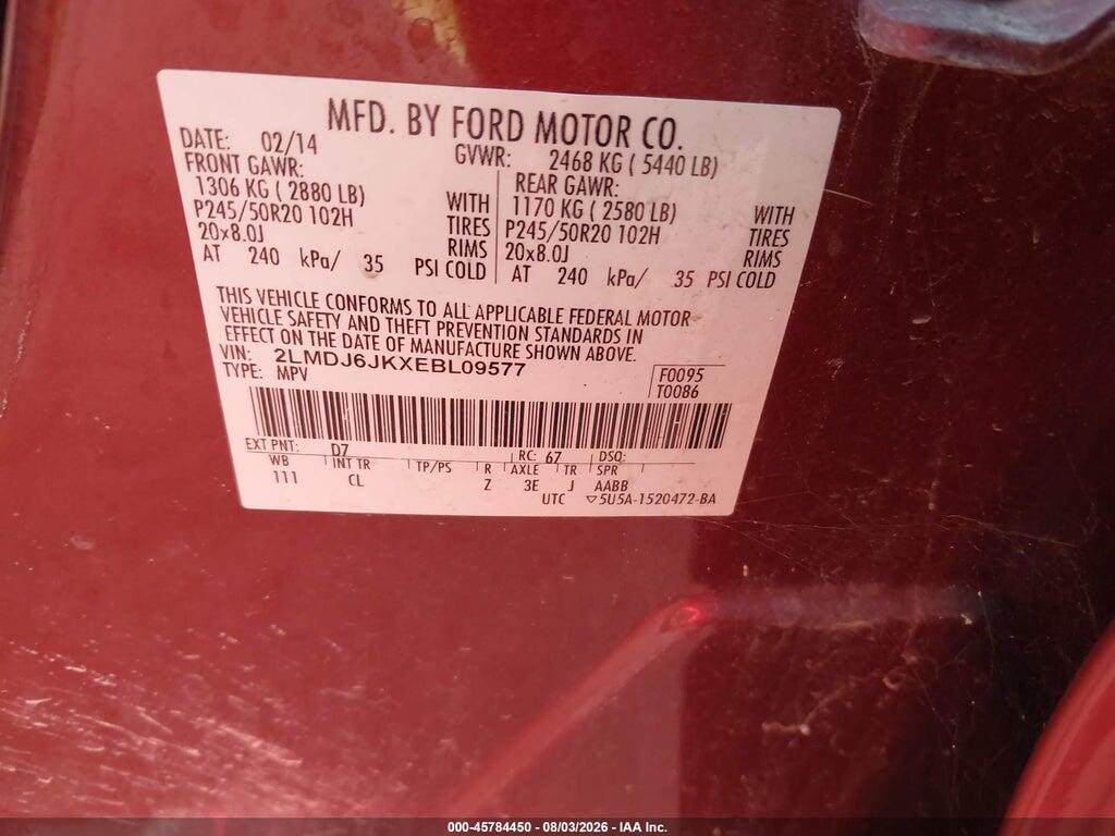 2LMDJ6JKXEBL09577 2014 LINCOLN MKX photo no. 9