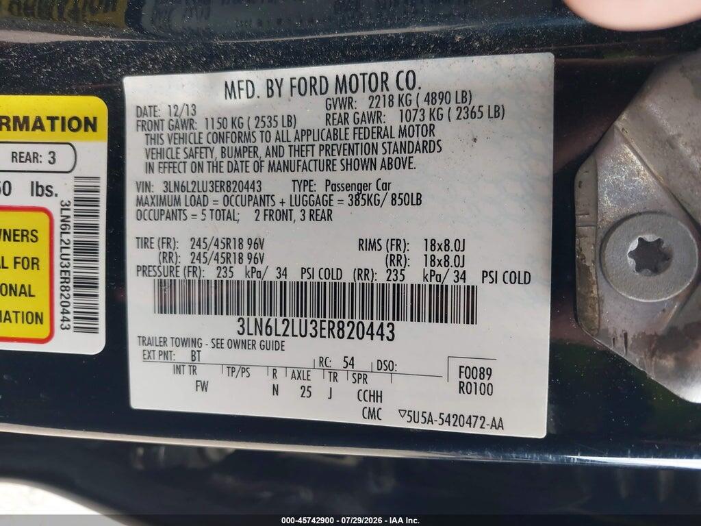 3LN6L2LU3ER820443 2014 LINCOLN MKZ HYBRID photo no. 9