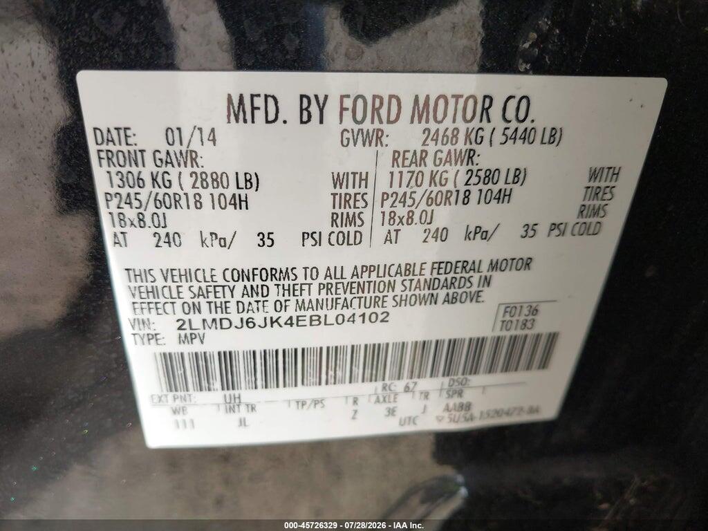 2LMDJ6JK4EBL04102 2014 LINCOLN MKX photo no. 9