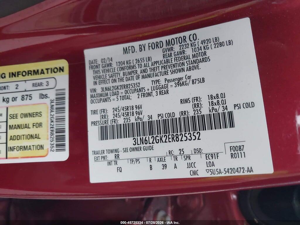 3LN6L2GK2ER825352 2014 LINCOLN MKZ photo no. 9