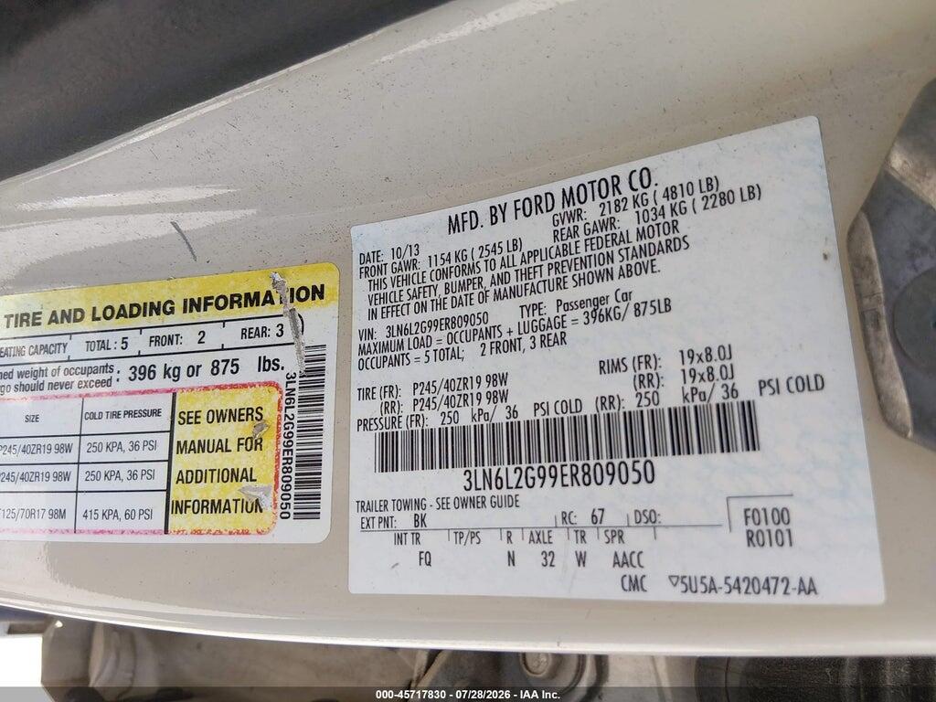 3LN6L2G99ER809050 2014 LINCOLN MKZ photo no. 9