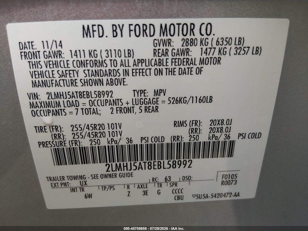 2LMHJ5AT8EBL58992 2014 LINCOLN MKT photo no. 9