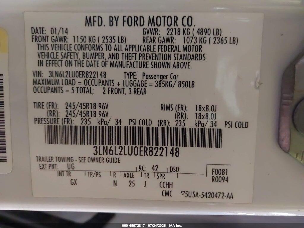 3LN6L2LU0ER822148 2014 LINCOLN MKZ HYBRID photo no. 9