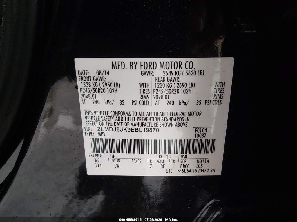 2LMDJ8JK9EBL19870 2014 LINCOLN MKX photo no. 9