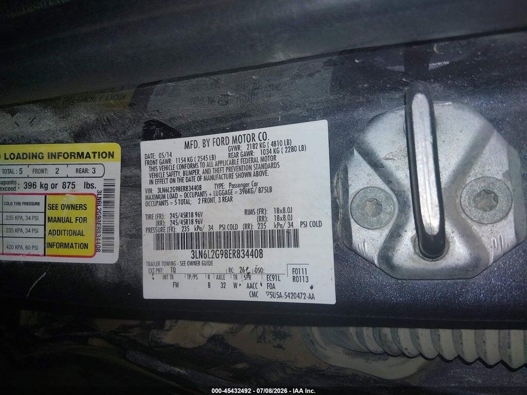 3LN6L2G98ER834408 2014 LINCOLN MKZ photo no. 9