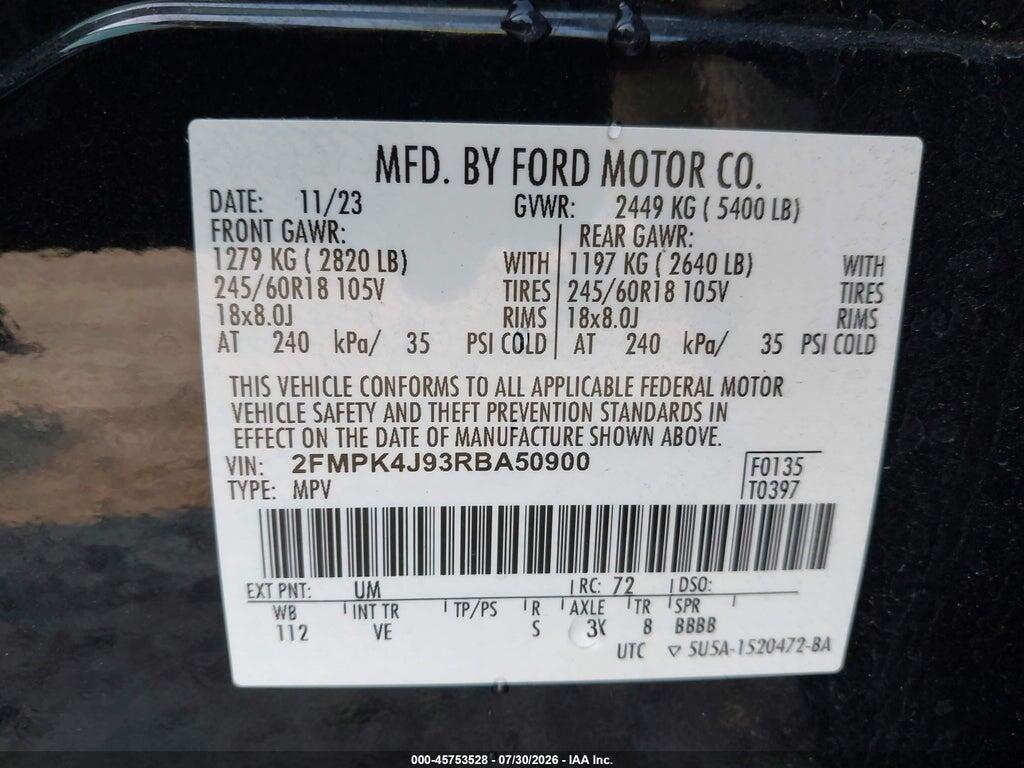 2FMPK4J93RBA50900 2024 FORD EDGE photo no. 9