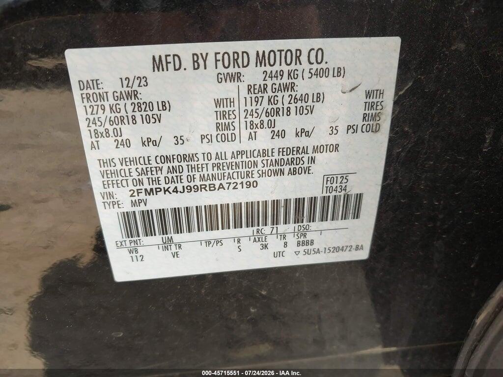 2FMPK4J99RBA72190 2024 FORD EDGE photo no. 9