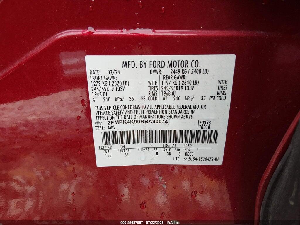 2FMPK4K90RBA90074 2024 FORD EDGE photo no. 9