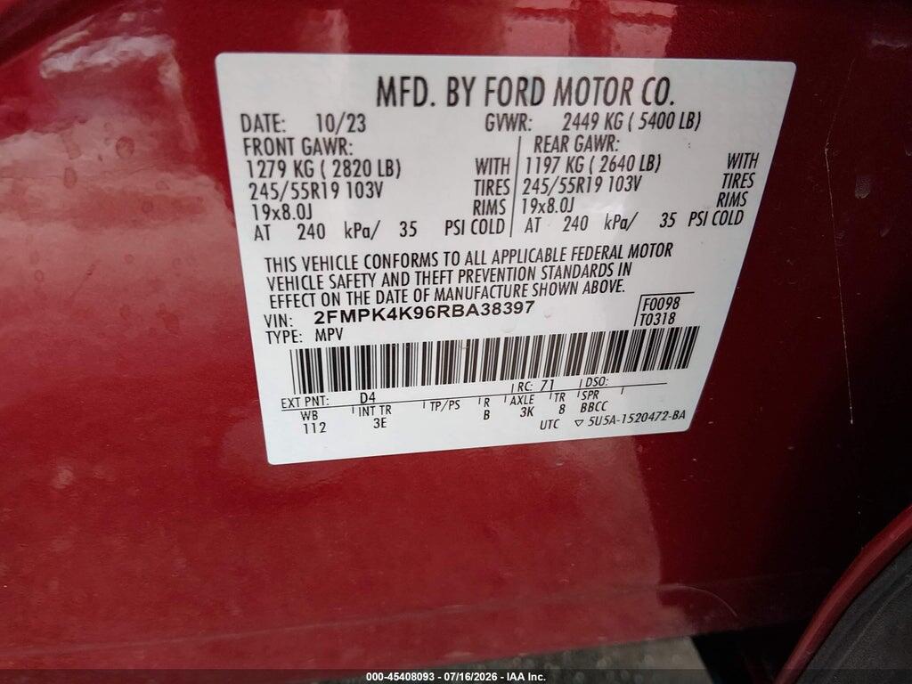 2FMPK4K96RBA38397 2024 FORD EDGE photo no. 9