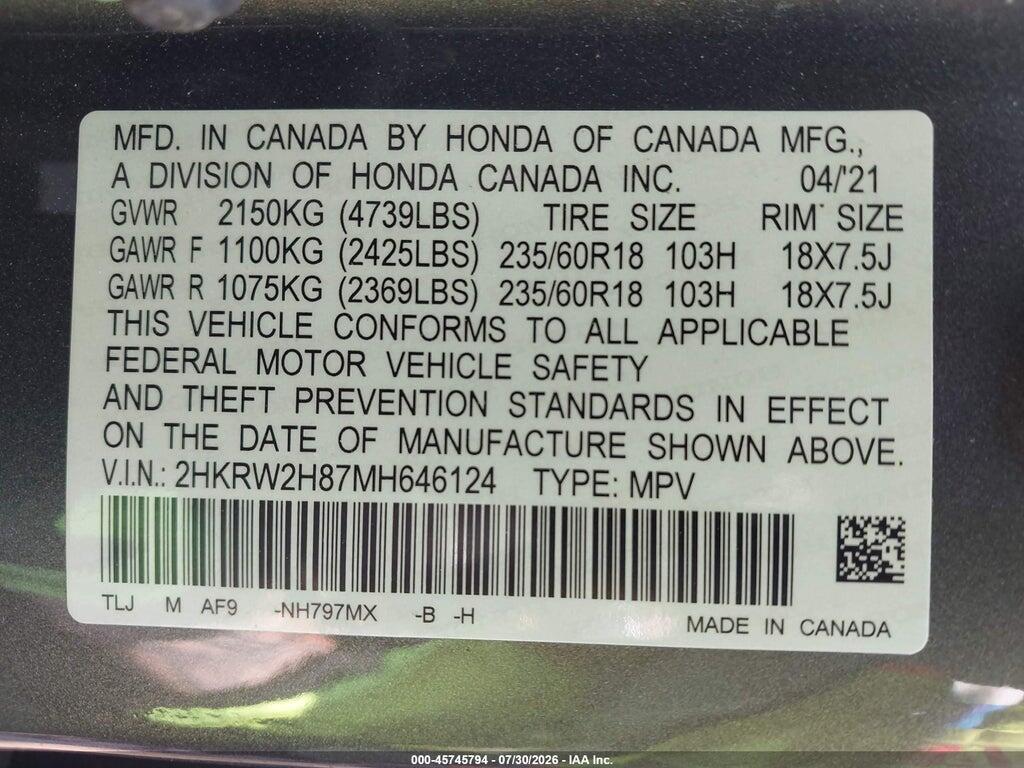 2HKRW2H87MH646124 2021 HONDA CR-V photo no. 9