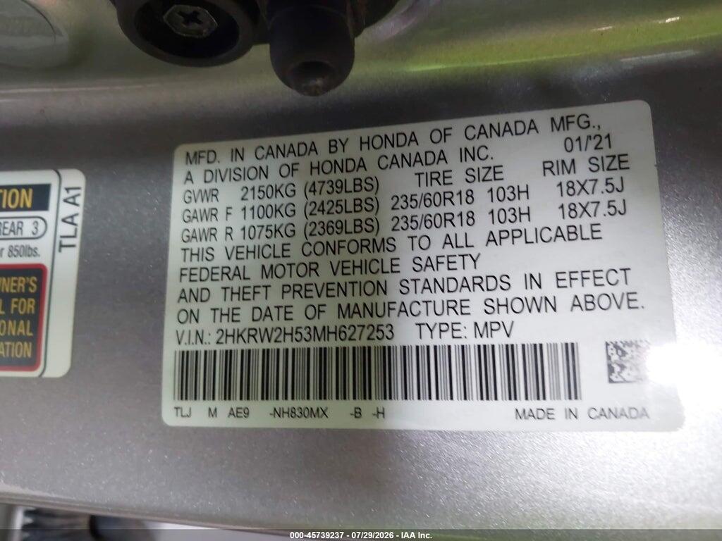 2HKRW2H53MH627253 2021 HONDA CR-V photo no. 9