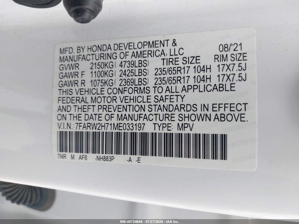 7FARW2H71ME033197 2021 HONDA CR-V photo no. 9