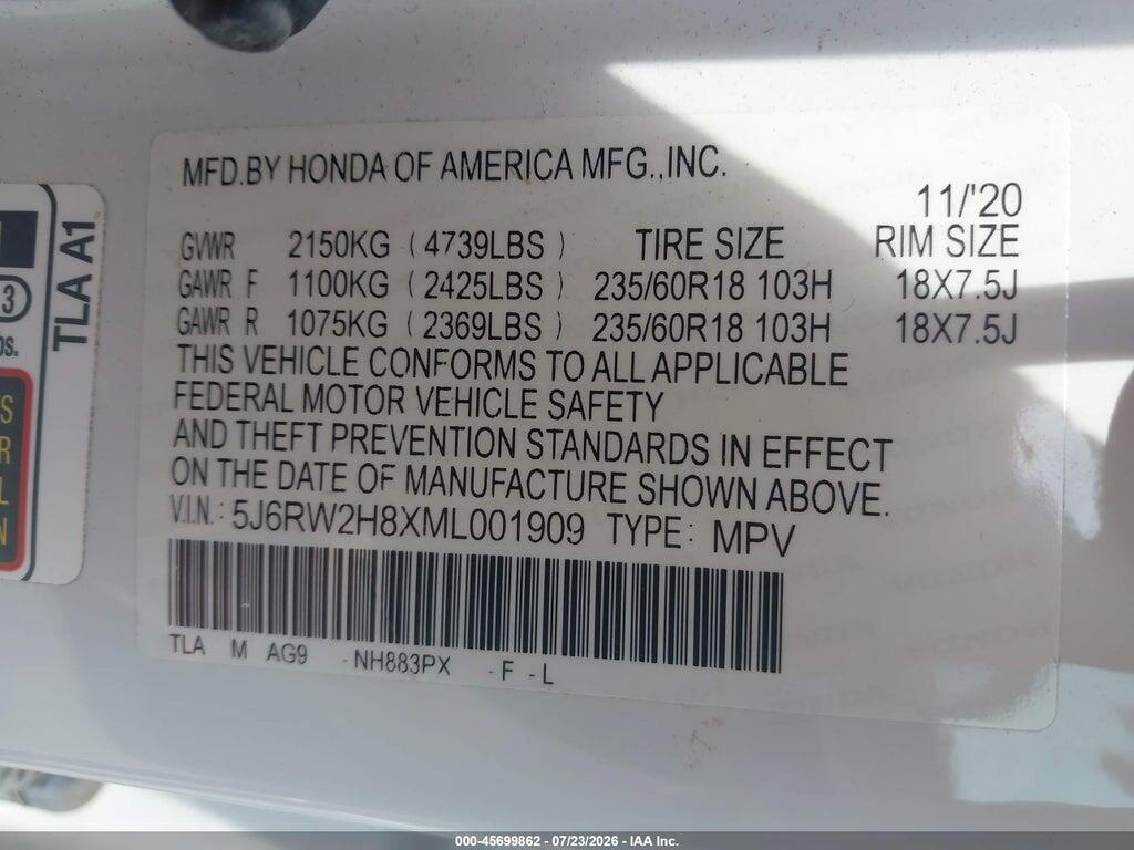5J6RW2H8XML001909 2021 HONDA CR-V photo no. 9