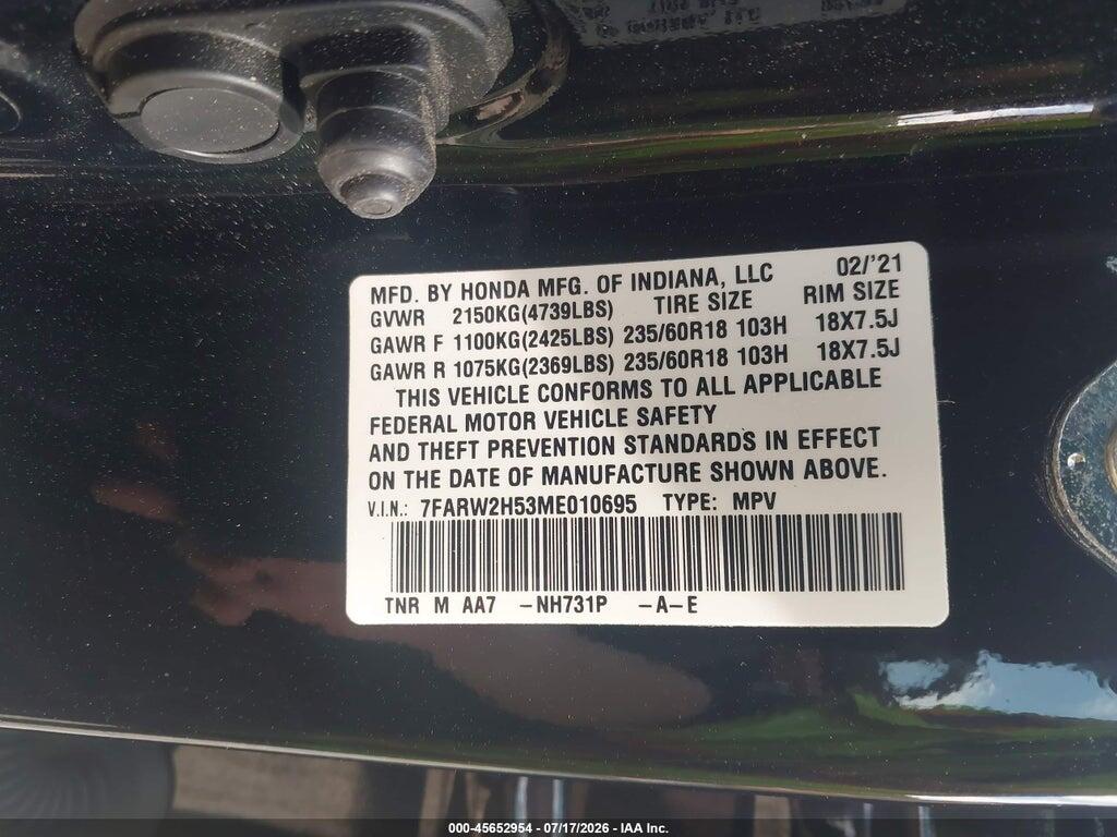 7FARW2H53ME010695 2021 HONDA CR-V photo no. 9