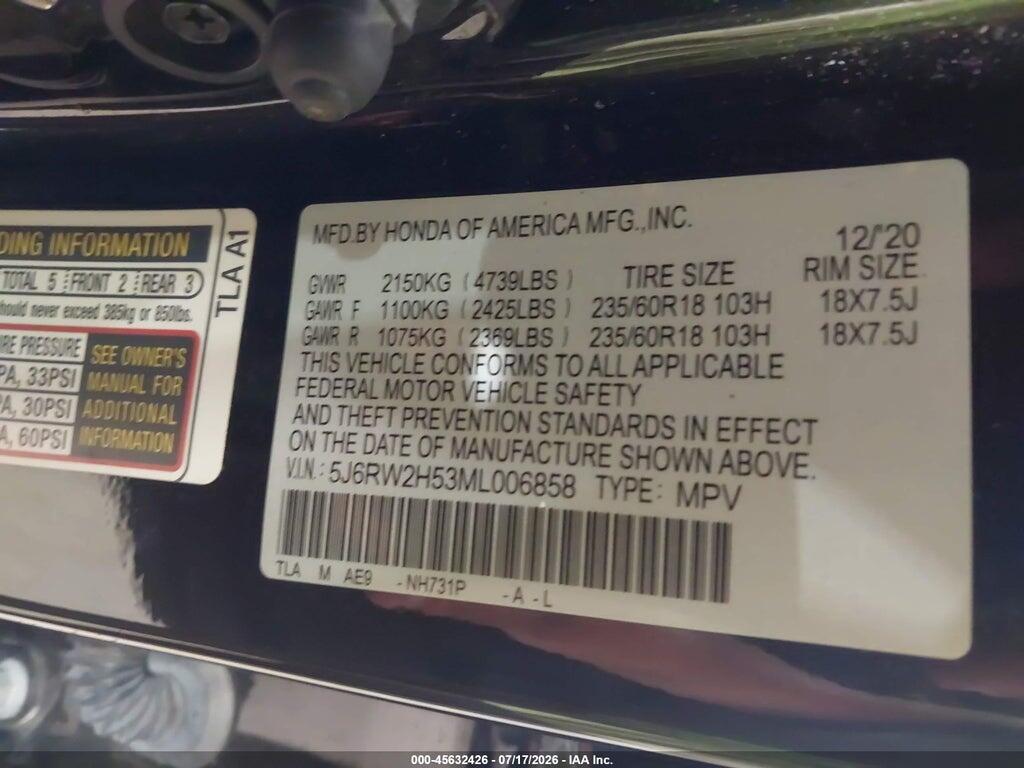 5J6RW2H53ML006858 2021 HONDA CR-V photo no. 9