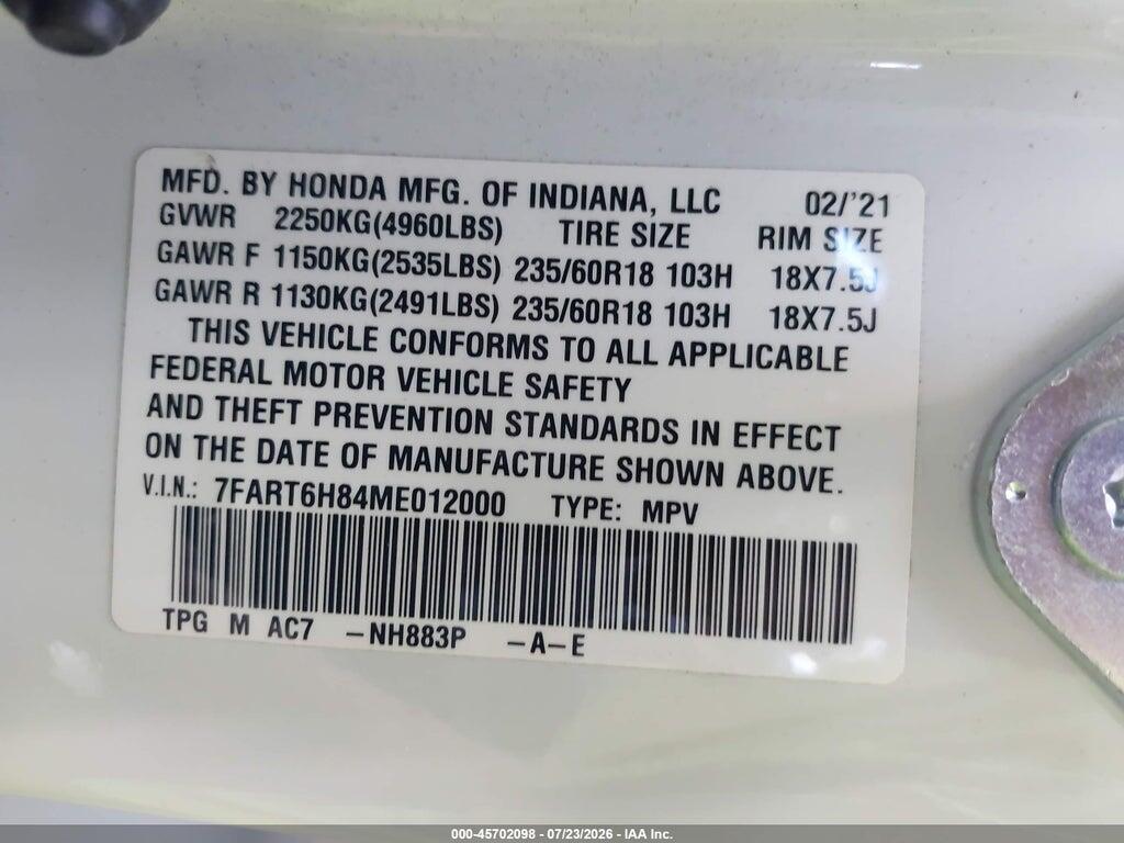 7FART6H84ME012000 2021 HONDA CR-V HYBRID photo no. 9
