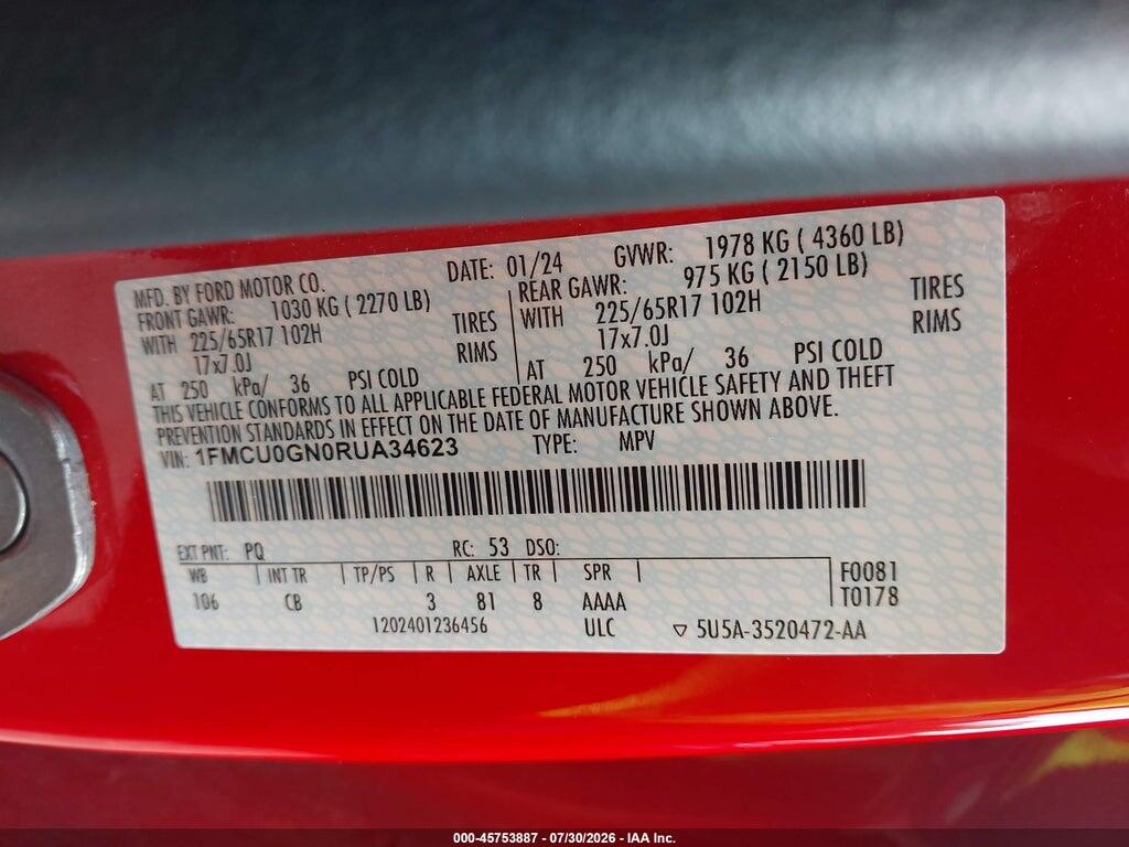 1FMCU0GN0RUA34623 2024 FORD ESCAPE photo no. 9