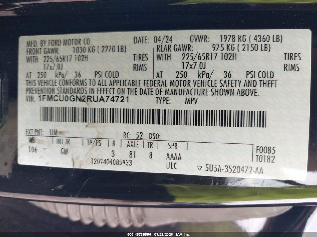 1FMCU0GN2RUA74721 2024 FORD ESCAPE photo no. 9