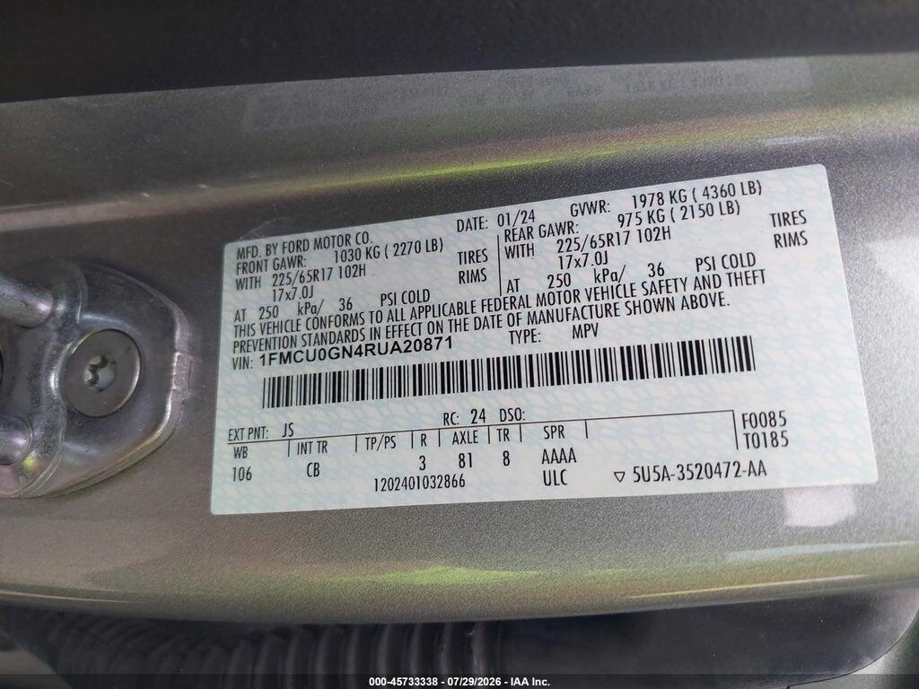 1FMCU0GN4RUA20871 2024 FORD ESCAPE photo no. 9