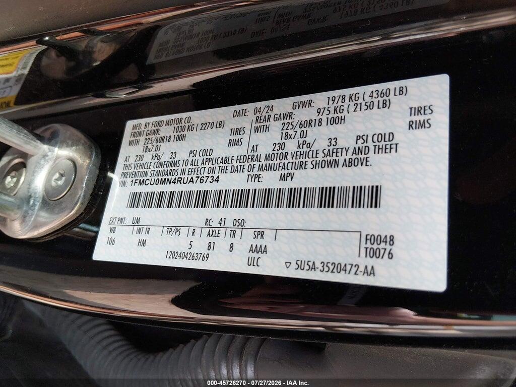 1FMCU0MN4RUA76734 2024 FORD ESCAPE photo no. 9
