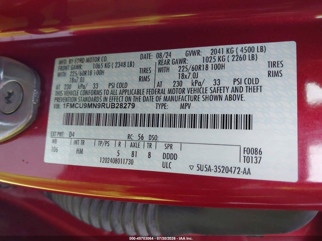 1FMCU9MN9RUB28279 2024 FORD ESCAPE photo no. 9