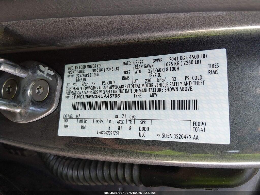 1FMCU9MN3RUA45706 2024 FORD ESCAPE photo no. 9