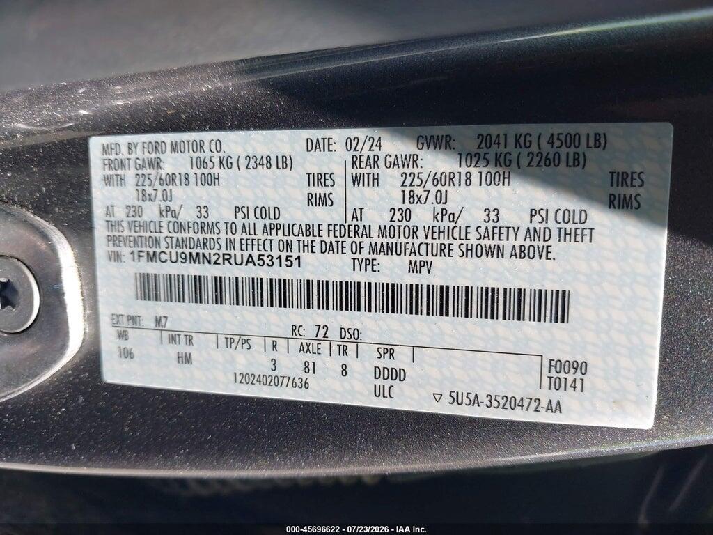 1FMCU9MN2RUA53151 2024 FORD ESCAPE photo no. 9