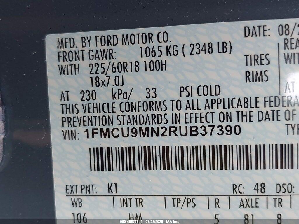 1FMCU9MN2RUB37390 2024 FORD ESCAPE photo no. 9