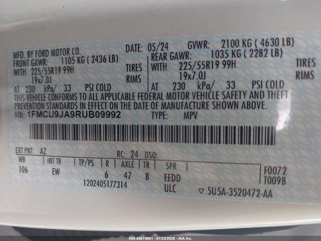 1FMCU9JA9RUB09992 2024 FORD ESCAPE photo no. 9