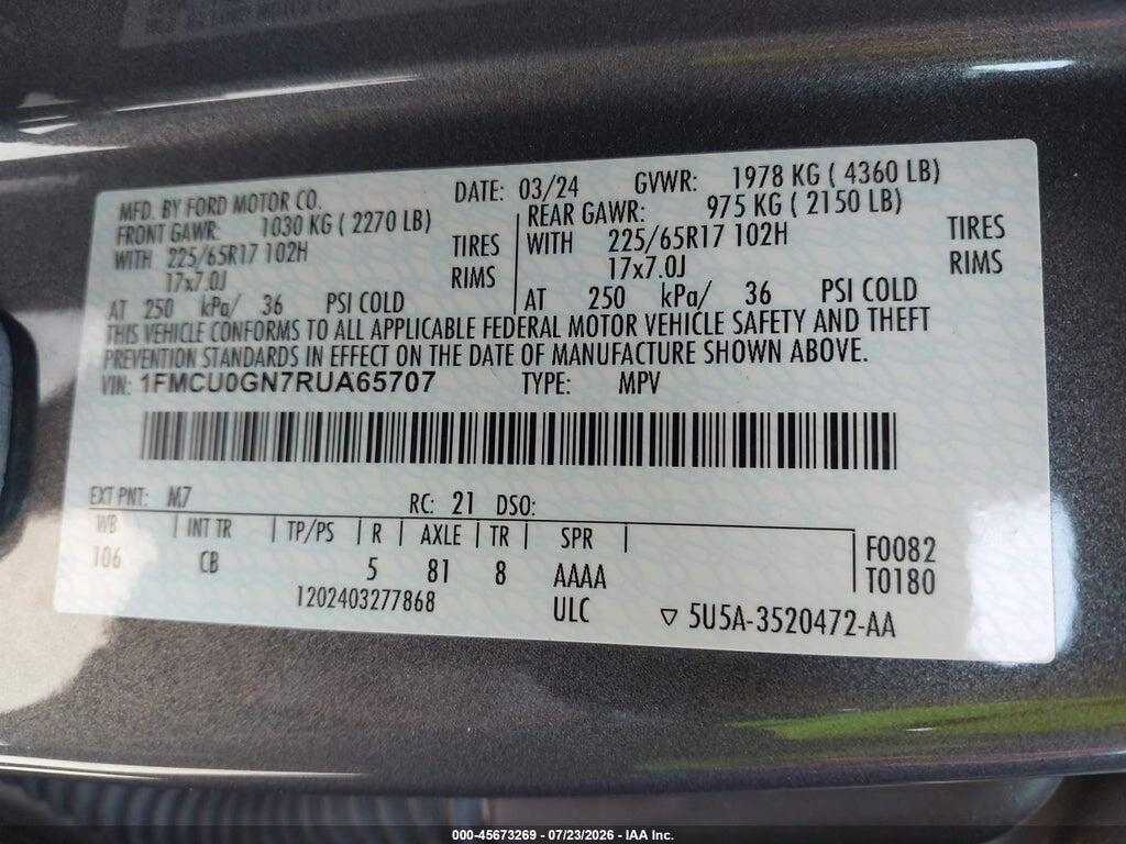 1FMCU0GN7RUA65707 2024 FORD ESCAPE photo no. 9