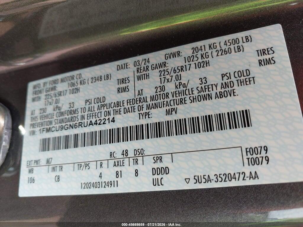 1FMCU9GN6RUA42214 2024 FORD ESCAPE photo no. 9