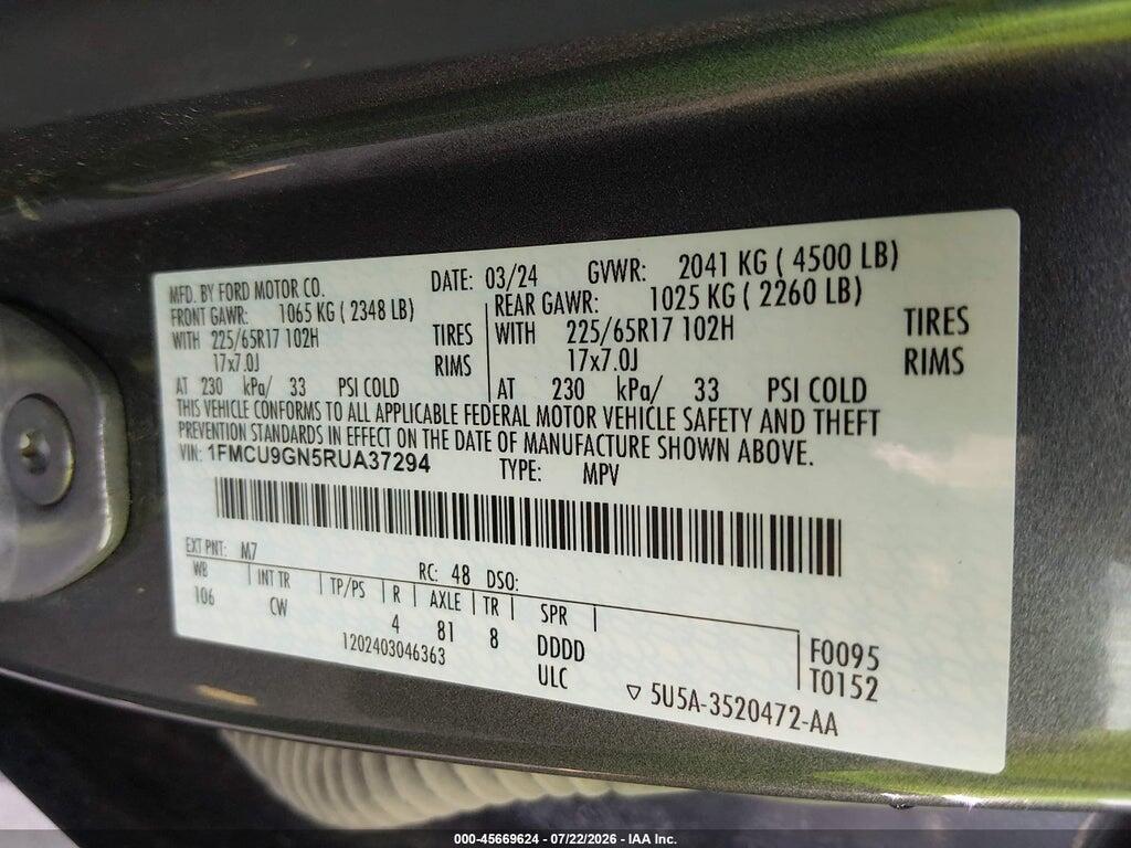 1FMCU9GN5RUA37294 2024 FORD ESCAPE photo no. 9
