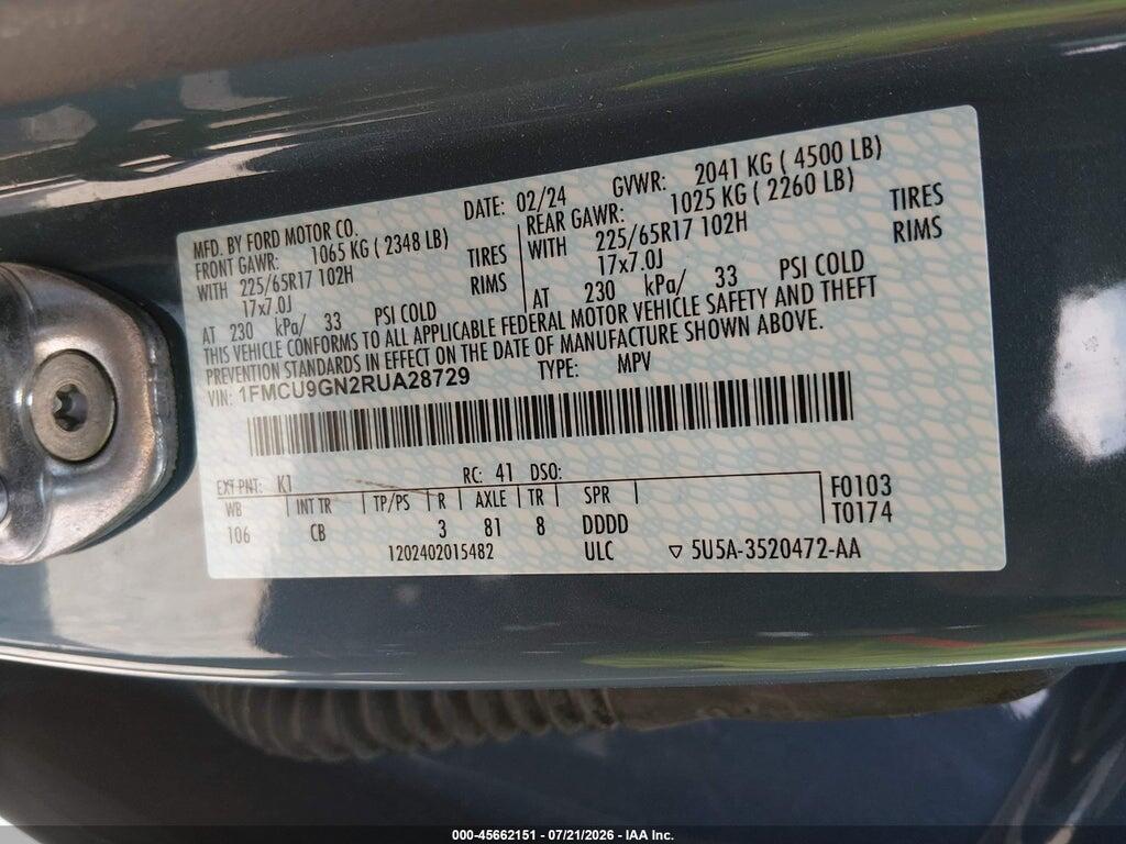 1FMCU9GN2RUA28729 2024 FORD ESCAPE photo no. 9