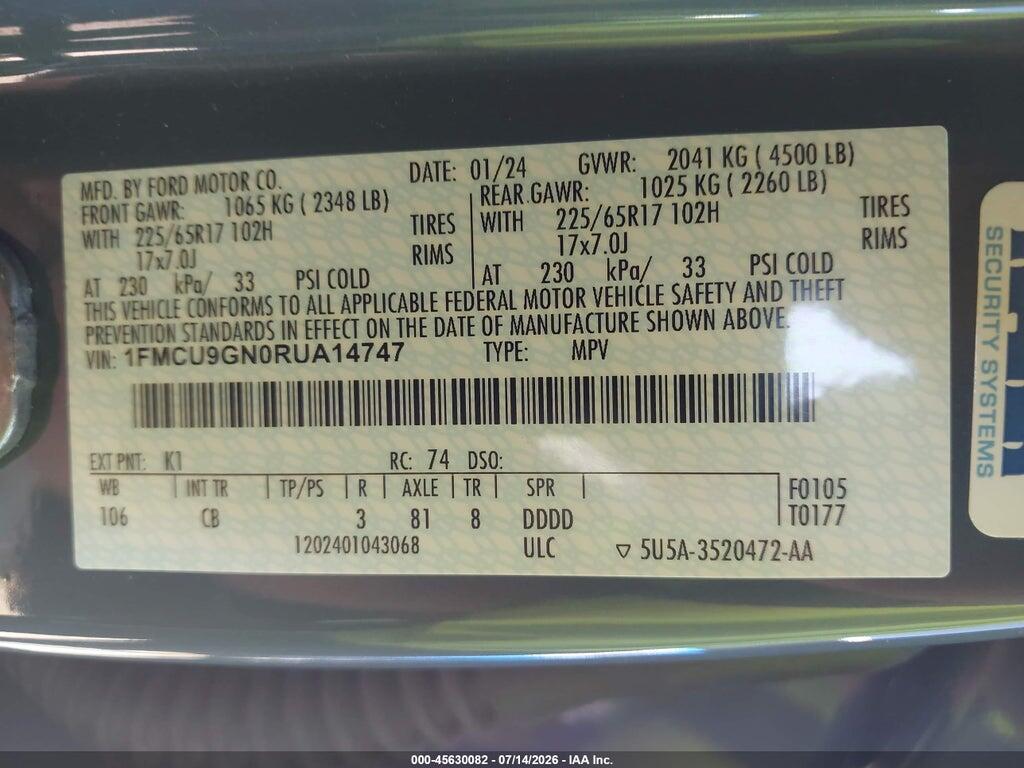 1FMCU9GN0RUA14747 2024 FORD ESCAPE photo no. 9