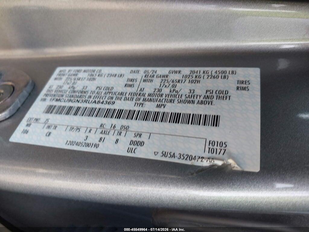 1FMCU9GN3RUA84369 2024 FORD ESCAPE photo no. 9