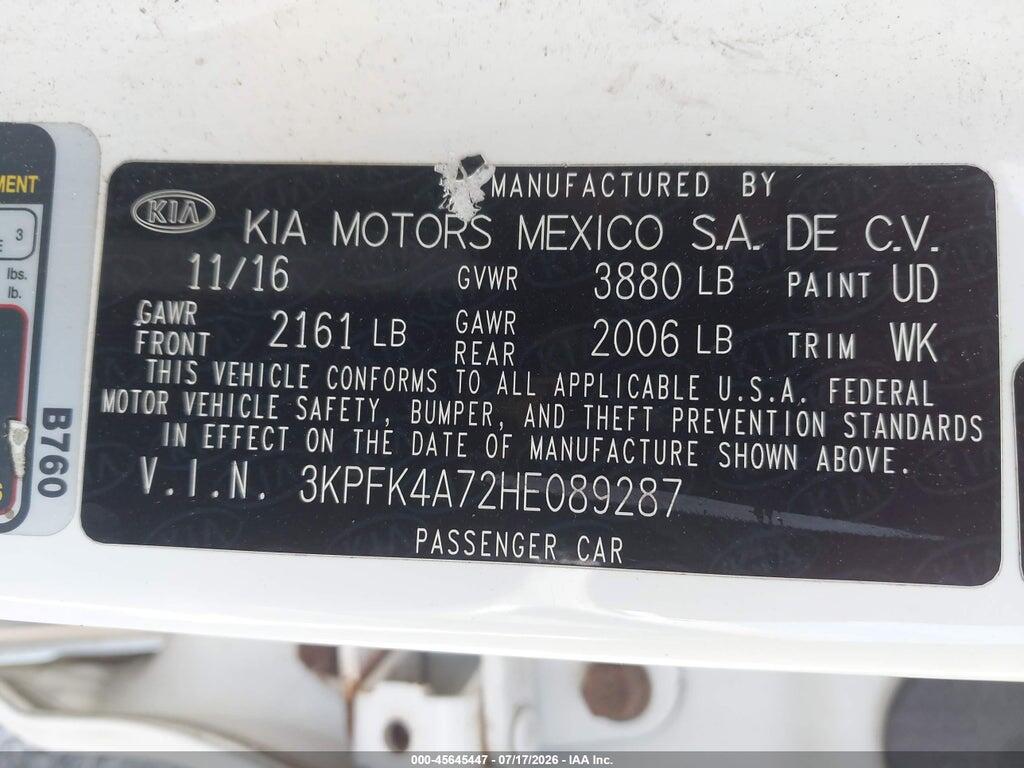 3KPFK4A72HE089287 2017 KIA FORTE photo no. 9