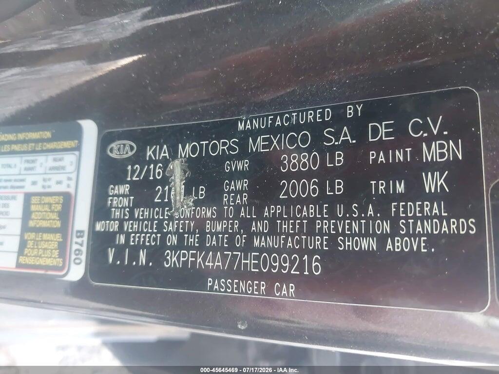 3KPFK4A77HE099216 2017 KIA FORTE photo no. 9