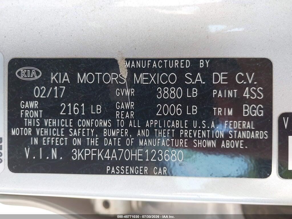 3KPFK4A70HE123680 2017 KIA FORTE photo no. 9