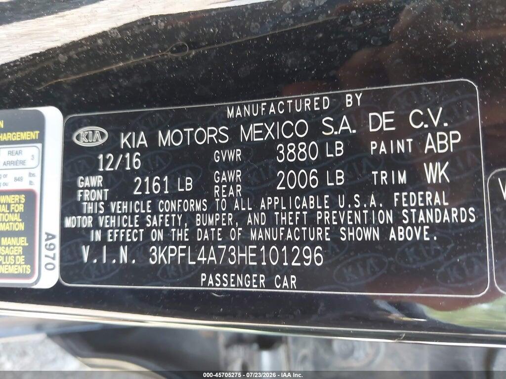 3KPFL4A73HE101296 2017 KIA FORTE photo no. 9