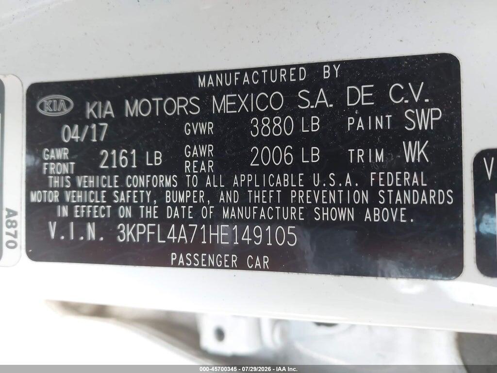 3KPFL4A71HE149105 2017 KIA FORTE photo no. 9
