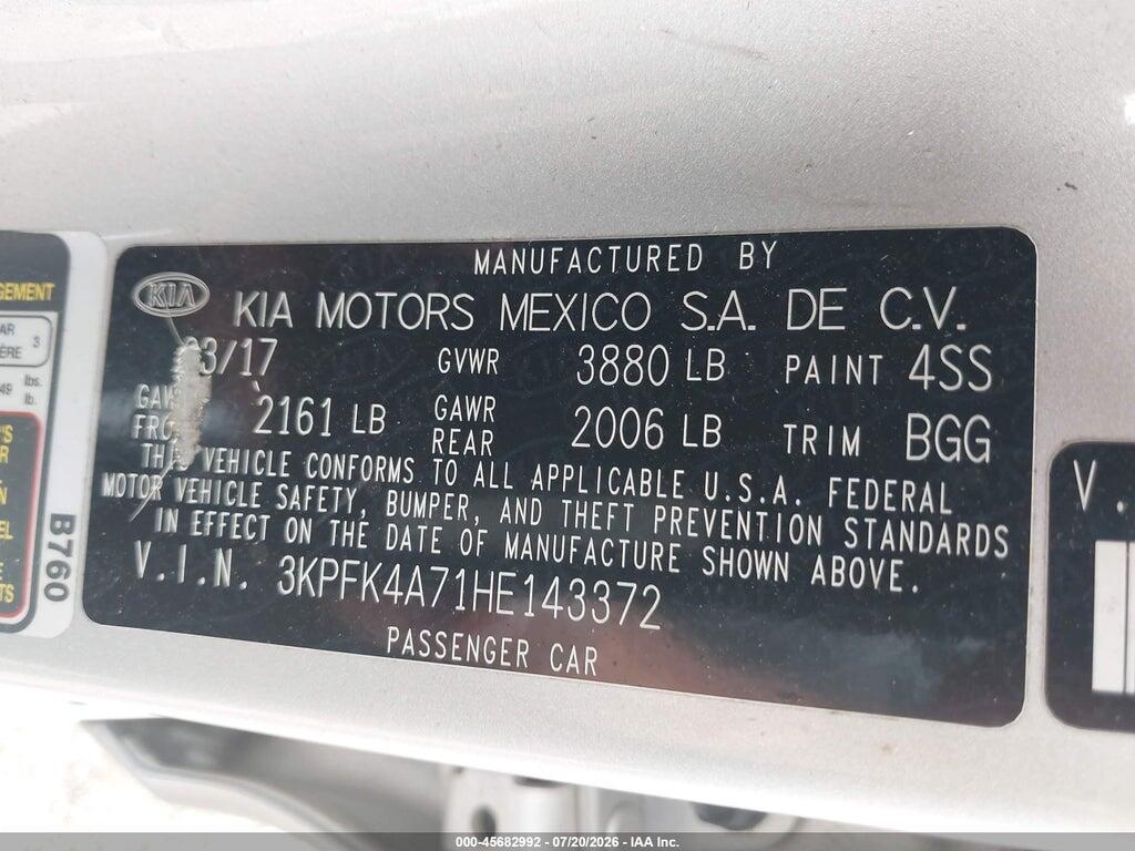 3KPFK4A71HE143372 2017 KIA FORTE photo no. 9