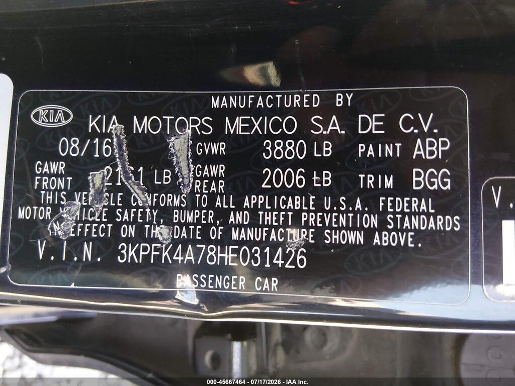 3KPFK4A78HE031426 2017 KIA FORTE photo no. 9