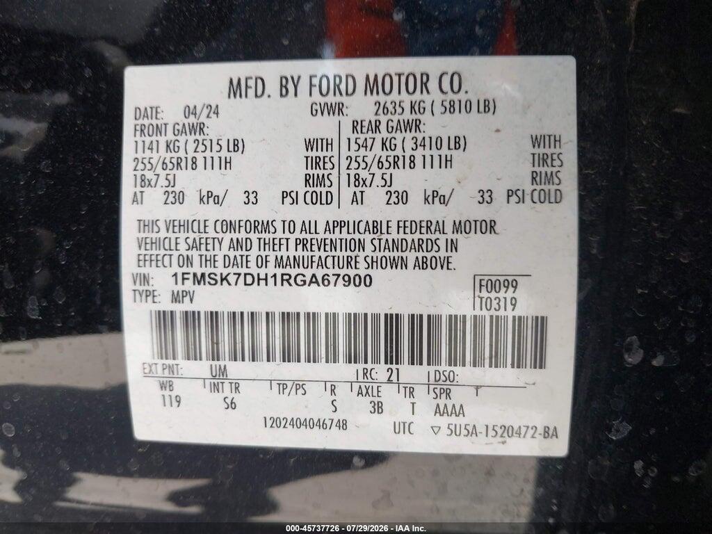 1FMSK7DH1RGA67900 2024 FORD EXPLORER photo no. 9