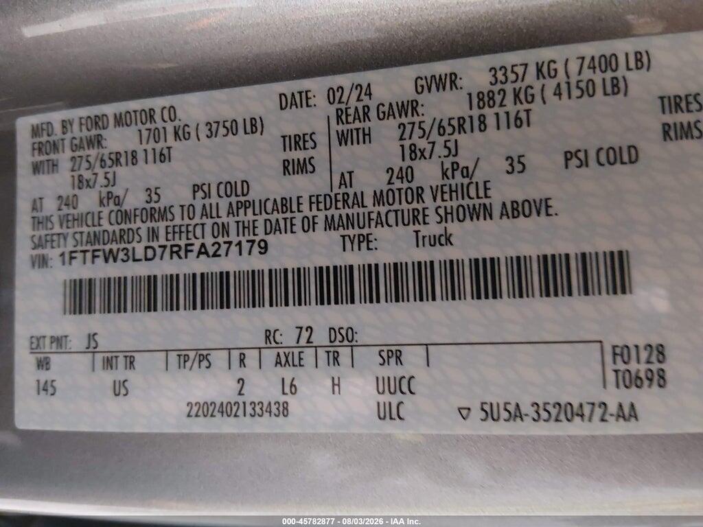 1FTFW3LD7RFA27179 2024 FORD F-150 photo no. 9