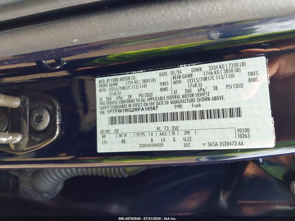 1FTFW1RG2RFA18587 2024 FORD F-150 photo no. 9