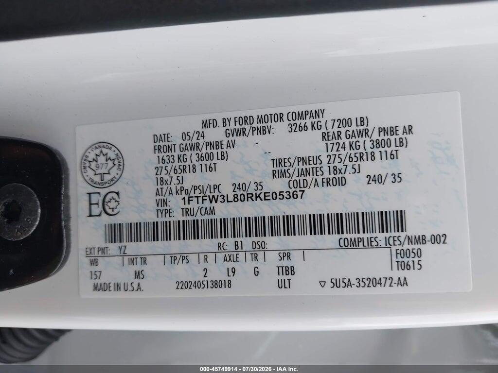1FTFW3L80RKE05367 2024 FORD F-150 photo no. 9