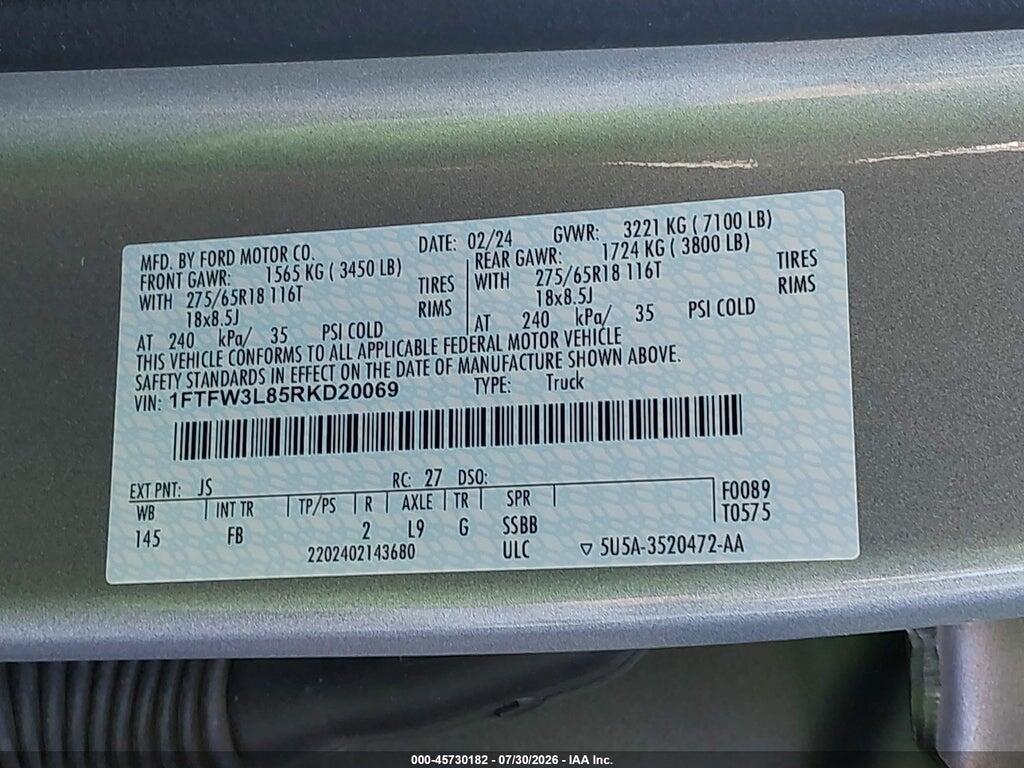 1FTFW3L85RKD20069 2024 FORD F-150 photo no. 9