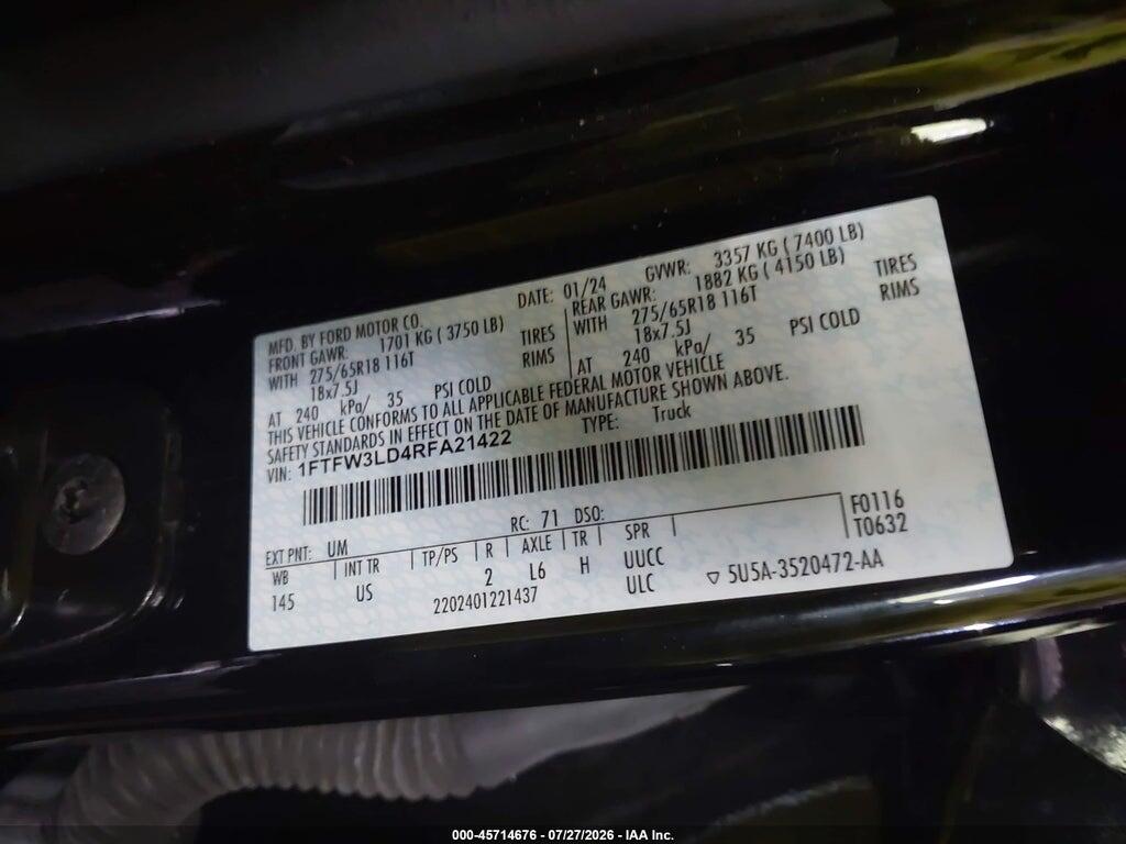 1FTFW3LD4RFA21422 2024 FORD F-150 photo no. 9