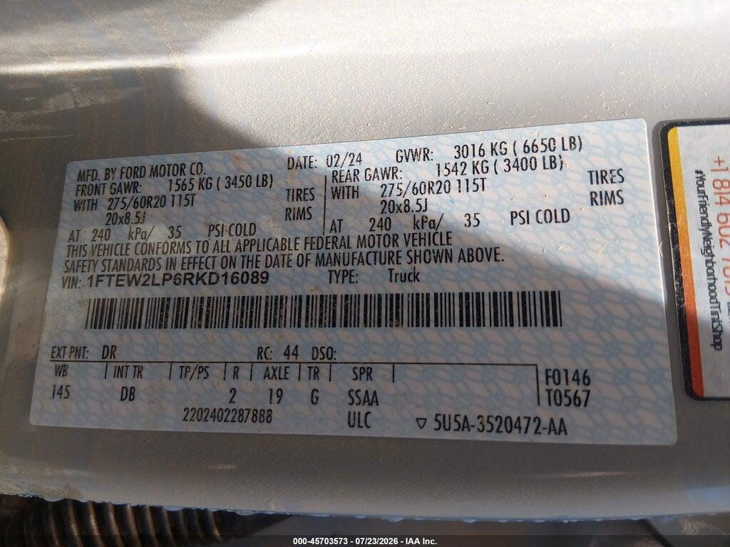 1FTEW2LP6RKD16089 2024 FORD F-150 photo no. 9